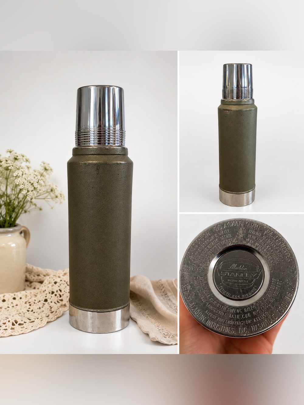 Vintage Aladdin Stanley Green Vacuum Thermos Bottle USA Quart